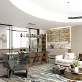 Modern Living Dining Area With Floor to Ceiling Windows City View Sofa and Accent Chair