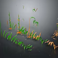 Assorted Plants Featuring Green And Yellow Leaves With Different Heights And Reflections On Dark Background