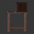 Wooden Workbench With Wooden Box Containing Rolls Ruler And Blue Objects
