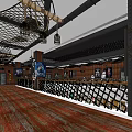 Rustic Industrial Elevator Hallway With Wooden Flooring Metal Grid Ceiling And Decorative Posters