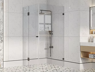 shower glass patterned tile bathroom cabinet toilet 3d model