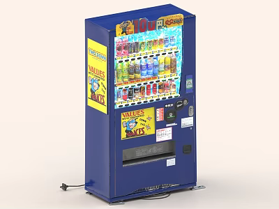 Blue Commercial Vending Machine With Display Window And Various Beverages As Commercial Equipment 3d model