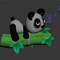 Panda Doll Sleeping Lying On Green Bamboo Leaves With Blue Zzz Symbols