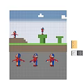 Pixel Art Style Background Wall Featuring Mario Characters Green Platforms And Brown Bricks 3d model