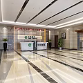 Modern Storefront Reception Desk With Company Logo And Potted Plants In Bright Lobby