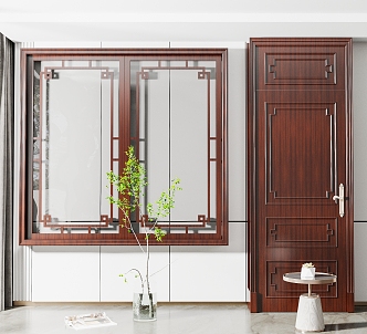 New Chinese Style Swing Door and Window Combination 3d model