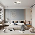 Modern Kids Room Interior With Bed Desk Rug Soccer Ball And Stuffed Toys