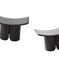 Modern Black Wooden Stools With Curved Seats And Double Legs Design