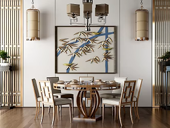 New Chinese Dining Table and Chair Combination Dining Table 3d model
