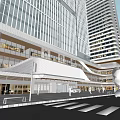 Modern Commercial Plaza With Sculpture Open Space Pedestrians And Tall Building