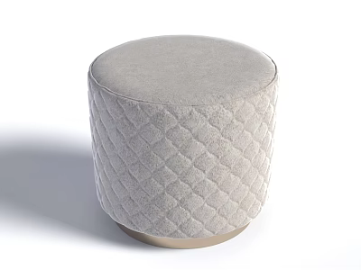 Elegant Round Velvet Ottoman With Quilted Diamond Pattern And Gold Base 3d model