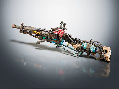 Steampunk Mechanical Gun With Colorful Components Gears And Metal Pipes Design 3d model