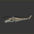 Military Attack Helicopter Featuring Camouflage Paint Multiple Rotors And Weapon Systems