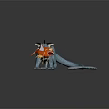 Blue Scaly Dragon with Long Tail Interacting with Orange Puffy Fish on Sandy Ground