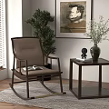 Cozy Brown Rocking Chair By Window With Blinds Side Table Vase Books And Painting