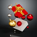 Household Living Supplies Red Gift Box With Gold Ribbon And Decorative Balls