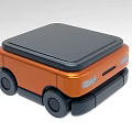 Orange And Black Industrial Equipment With Mobile Wheels And Compact Black Top Design
