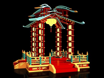 New Chinese Stage Meichen Outdoor National Tide National Style Stage Night City Block Stage Scenic Spot Device Pin-in Shopping Mall Deductive Props 3d model