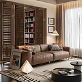 Warm Retro Brown Leather Sofa And Round Coffee Table Set For Cozy Living Room