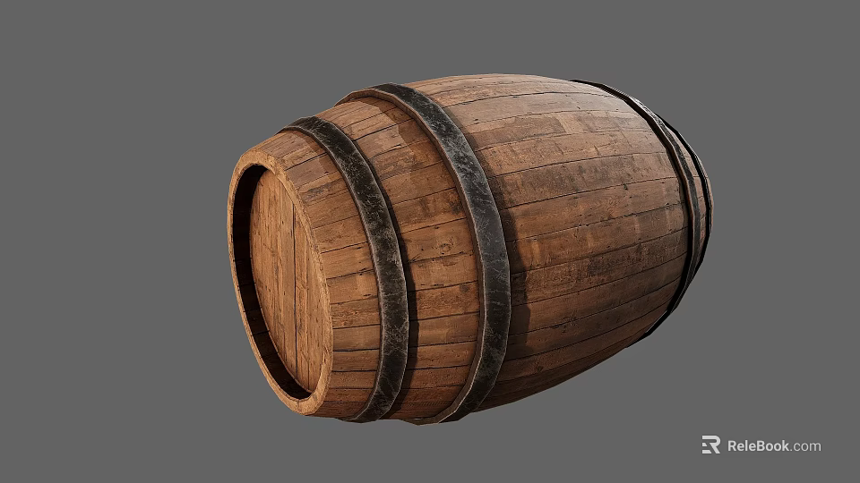 Rustic Wooden Barrel With Metal Hoops And Distressed Texture Design 3d model 