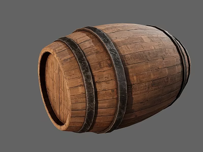 Rustic Wooden Barrel With Metal Hoops And Distressed Texture Design 3d model
