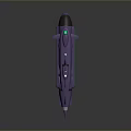 Purple Streamlined Spaceship With Green Glowing Stripes And Pointed Front Reflective Base