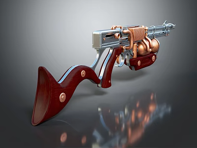 Vintage Revolver With Wooden Grip And Copper Accents On Shiny Metal Frame 3d model Vintage Revolver With Wooden Grip And Copper Accents On Shiny Metal Frame 3d model