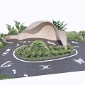 Curved Garden Pergola With Circular Path Green Plants And Decorative Patterns