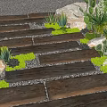 Natural Garden Path With Wooden Stepping Stones Pebbles Lush Succulents And Cacti