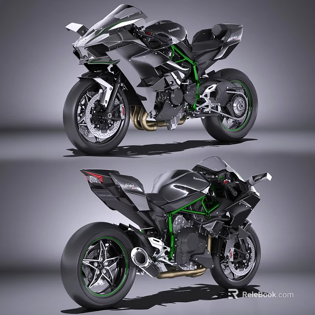Black And Green Sport Motorcycle With Sleek Design And Alloy Wheels Details 3d model 