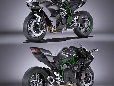 Black And Green Sport Motorcycle With Sleek Design And Alloy Wheels Details 3d model
