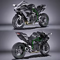 Black And Green Sport Motorcycle With Sleek Design And Alloy Wheels Details