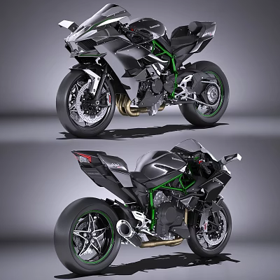 Black And Green Sport Motorcycle With Sleek Design And Alloy Wheels Details 3d model Black And Green Sport Motorcycle With Sleek Design And Alloy Wheels Details 3d model
