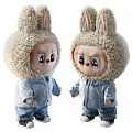 Plush Stuffed Doll with Rabbit Ears Fluffy Material Striped Shirt and Jeans in Three Sizes