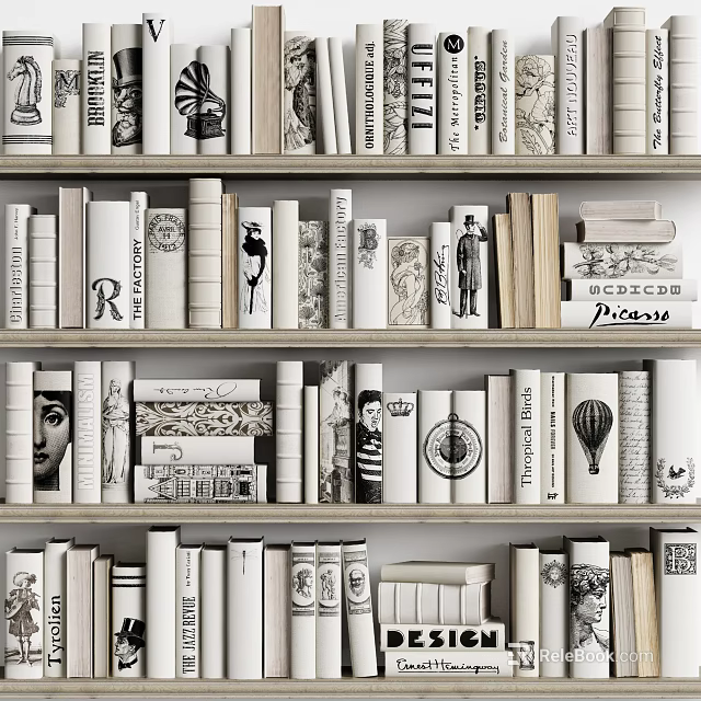 Stylish Bookshelf Collection With Various Books Magazines And Cover Designs 3d model 