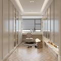 Modern Walk in Closet Interior with Built in Cabinets Hanging Rods and Storage Shelves