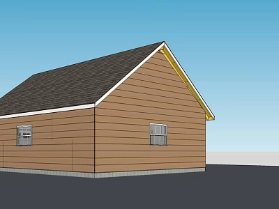 Simple Wooden House Exterior With Dark Roof Two Windows And Blue Sky Background 3d model