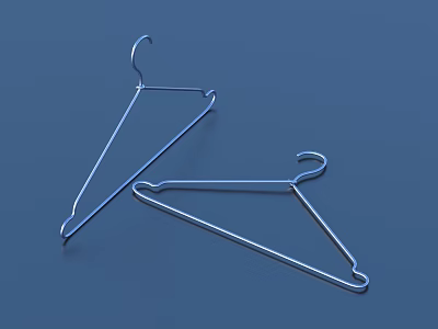 Two Durable Metal Hangers As Household Items For Clothes Hanging On Blue Background 3d model