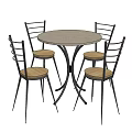 Modern Dining Table Set With Round Light Tabletop And Four Metal Backrest Chairs 3d model
