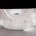 Modern Hotel Lobby with Curved Ceiling Reception Desk Hanging Lights Sofa Seating and Green Plant