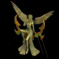 Technology Exhibition Hall Displays Angelic Sculpture With Wings Bow And Green Gold Accents