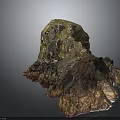 Wooden Stone Rock Formation With Natural Moss Covered Surface And Brown Green Color