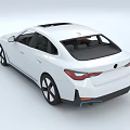 White Electric Car With Sunroof Blue Stripe Black Wheels And LED Headlights