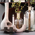 Modern Decorative Ornament Set With Glass Vases Green Plants Framed Art Books And Clock
