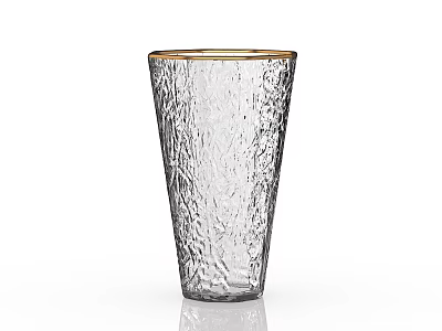 Transparent Glass Cup With Gold Rim And Cracked Texture Design 3d model