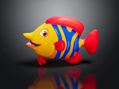 Colorful Stuffed Fish Doll With Yellow Blue Red Stripes And Smiling Face 3d model