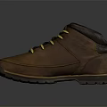Brown Leather Outdoor Shoes With Yellow Lace Eyelets And Rugged Sole