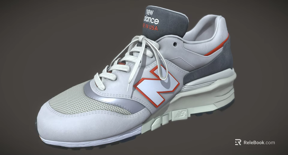 New Balance Retro Gray Sneakers With Red Logo And White Laces 3d model 