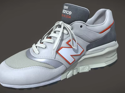 New Balance Retro Gray Sneakers With Red Logo And White Laces 3d model