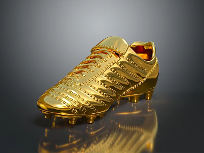 Luxurious Golden Soccer Cleat Featuring Intricate Laces Studded Design And Reflective Metallic Surface 3d model